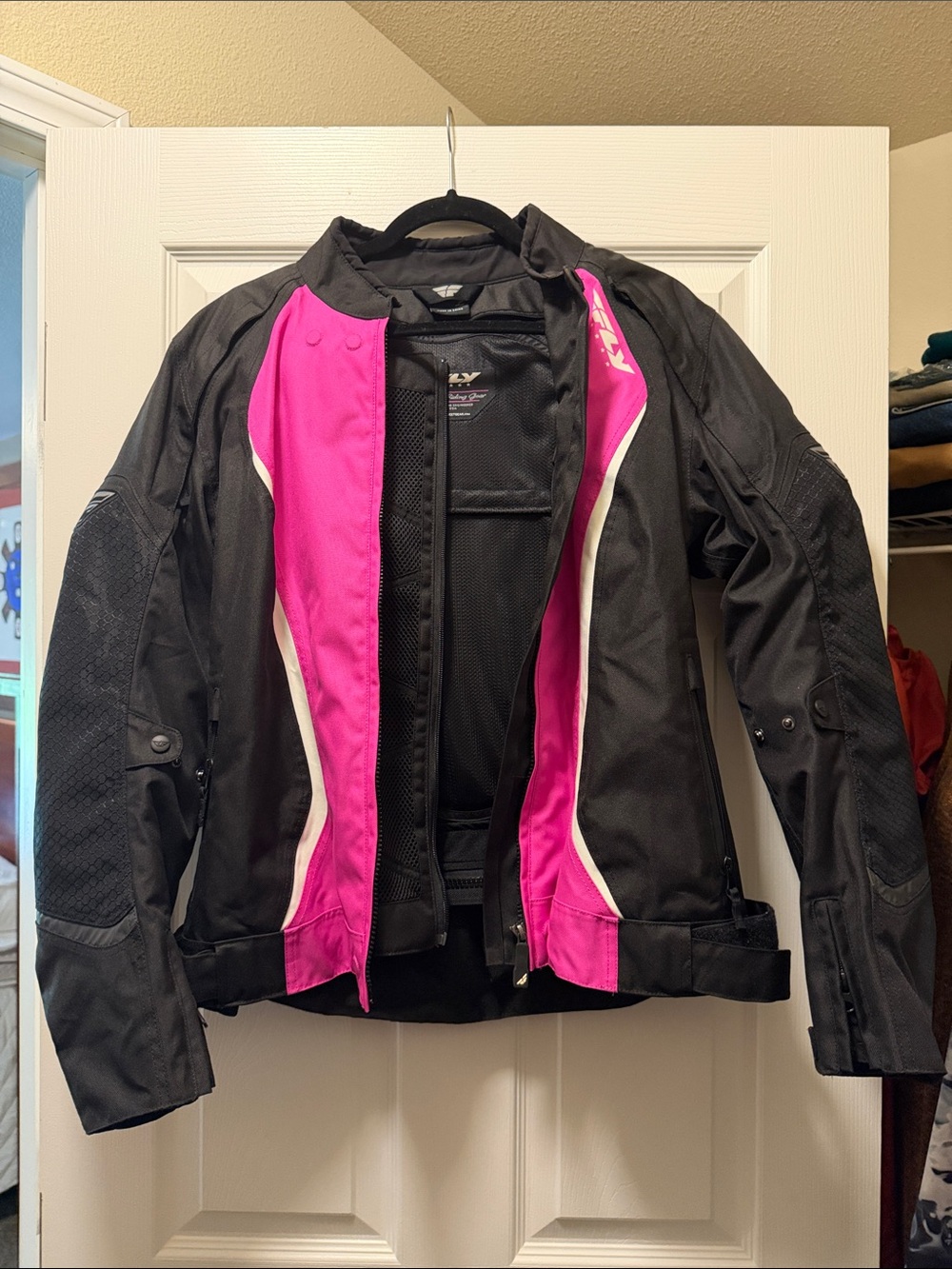 Women’s Black & Pink Utility Motorcycle Jacket